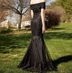 Long off the shoulder black prom dress